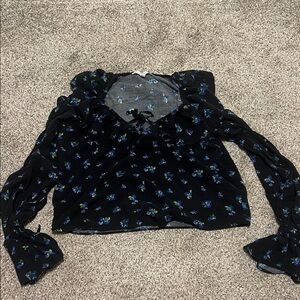 WeWoreWhat Black Top with Blue Floral Pattern
